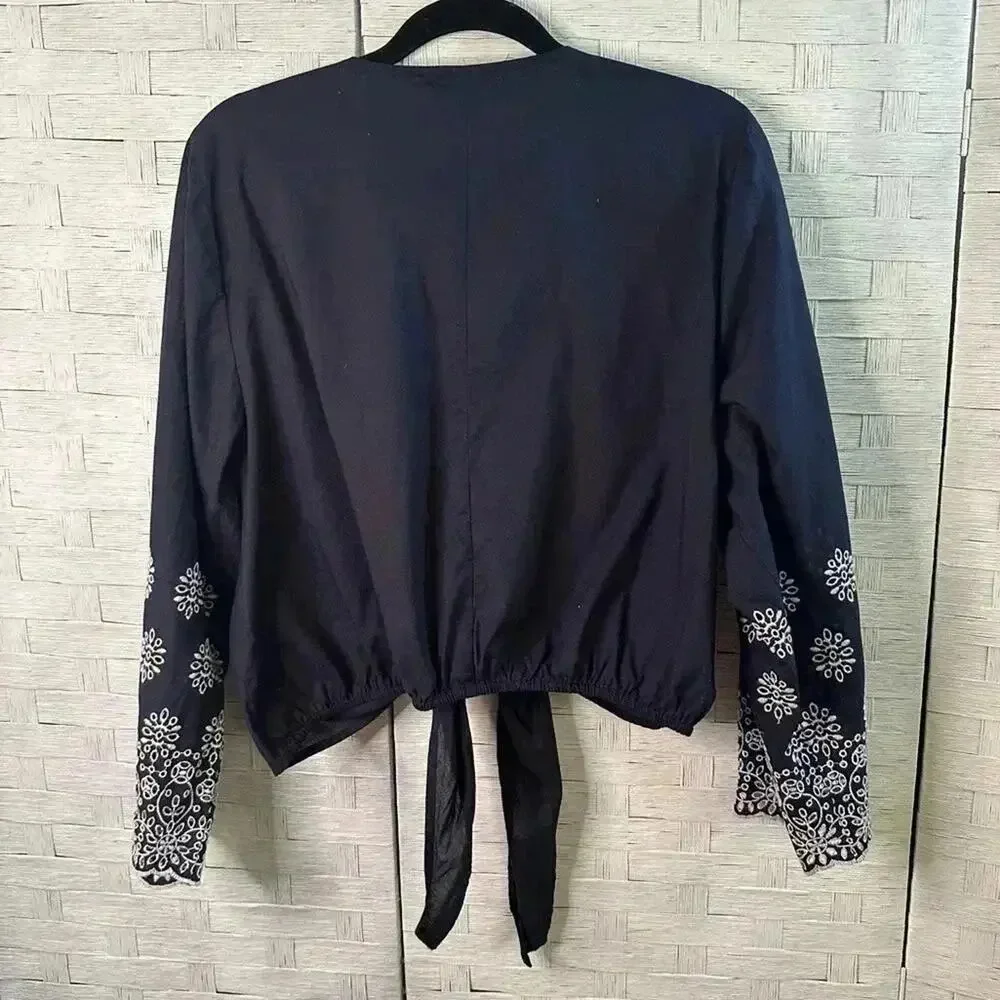 Lane Bryant Womens Cardigan Tie embroidered trim Cotton cover up Plus Size - Picture 2 of 8